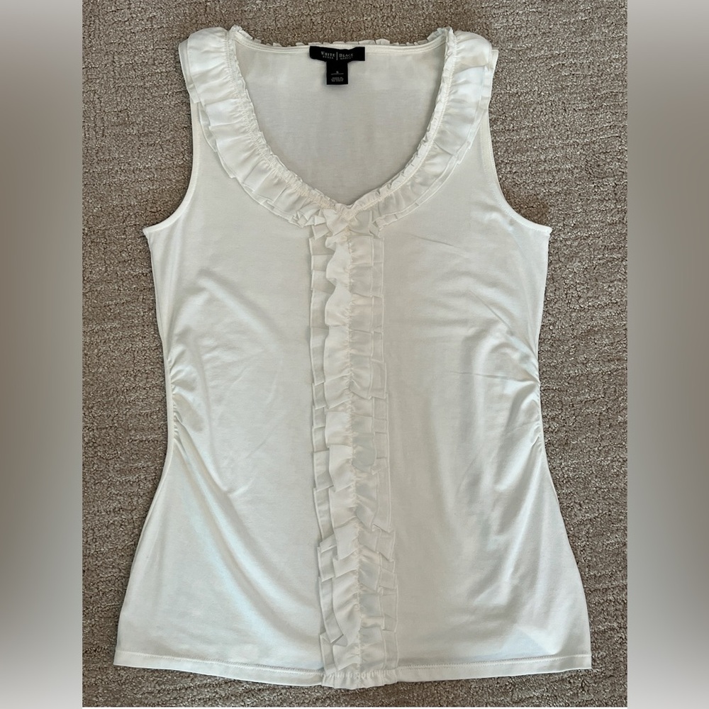 NWOT! WHBM White V-Neck Ruffle Front Sleeveless Top